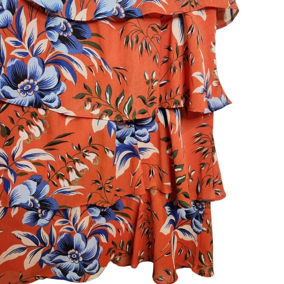 ANN TAYLOR LOFT NWT Petite Dress  Orange & Blue Floral Tiered Ruffle Key… - Picture 4 of 9